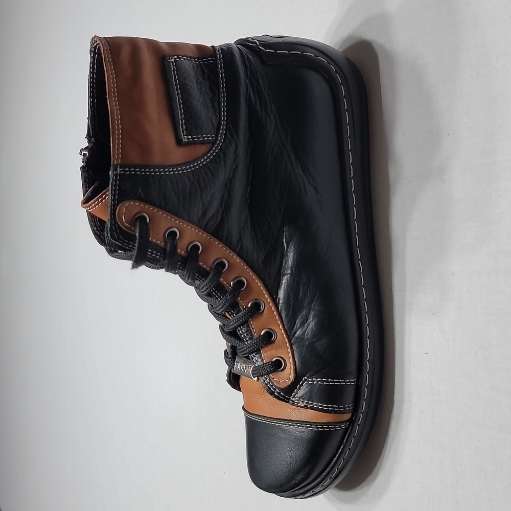 PHANY Genuine Leather Hightop Laceup Sneakers Tan & Black US6